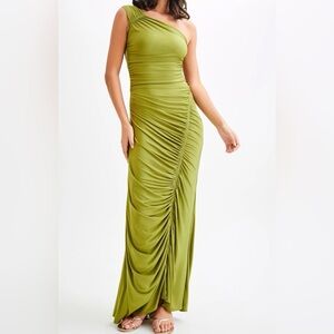 MESHKI Elegant Olive Green One-Shoulder Dress